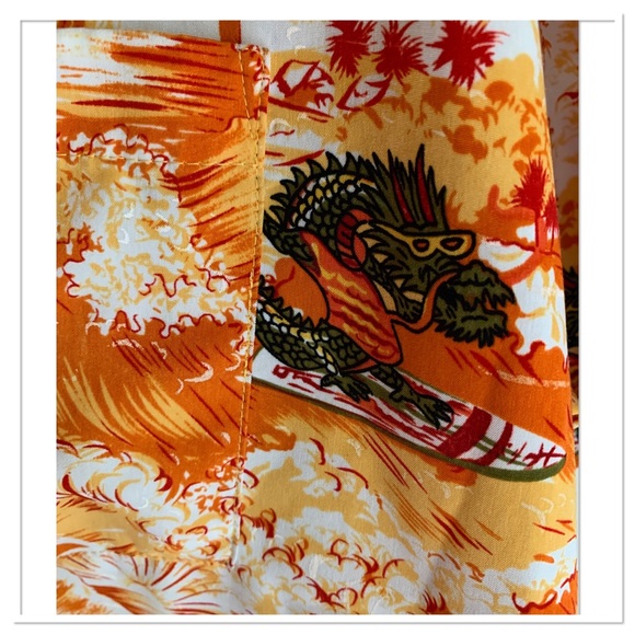Vintage Kennington Hawaiian Tropical Print Button Up Shirt Dragon Print Orange - Picture 7 of 11
